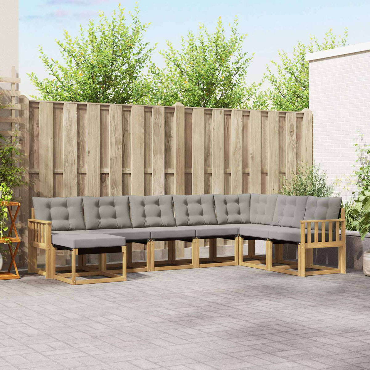 Buiten bankenset met kussen 8 pcs Wit en Lichtgrijs is nu te koop bij PeponiXL, paradijselijk wonen!
