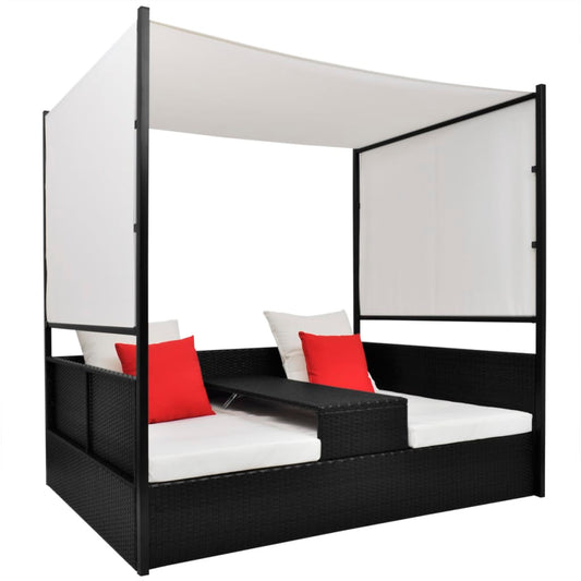 Tuinbed met luifel 190x130 cm poly rattan zwart is nu te koop bij PeponiXL, paradijselijk wonen!