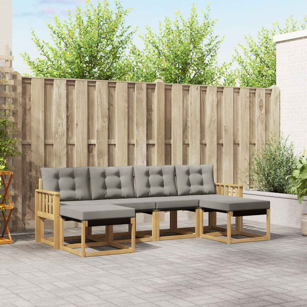 Buiten bankenset met kussen 6 pcs Wit en Lichtgrijs is nu te koop bij PeponiXL, paradijselijk wonen!
