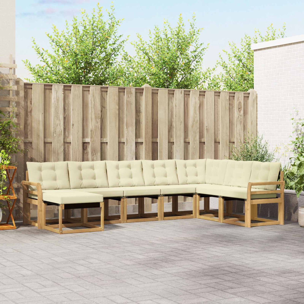 Buiten bankenset met kussen 8 pcs Wit en crèmekleurig is nu te koop bij PeponiXL, paradijselijk wonen!