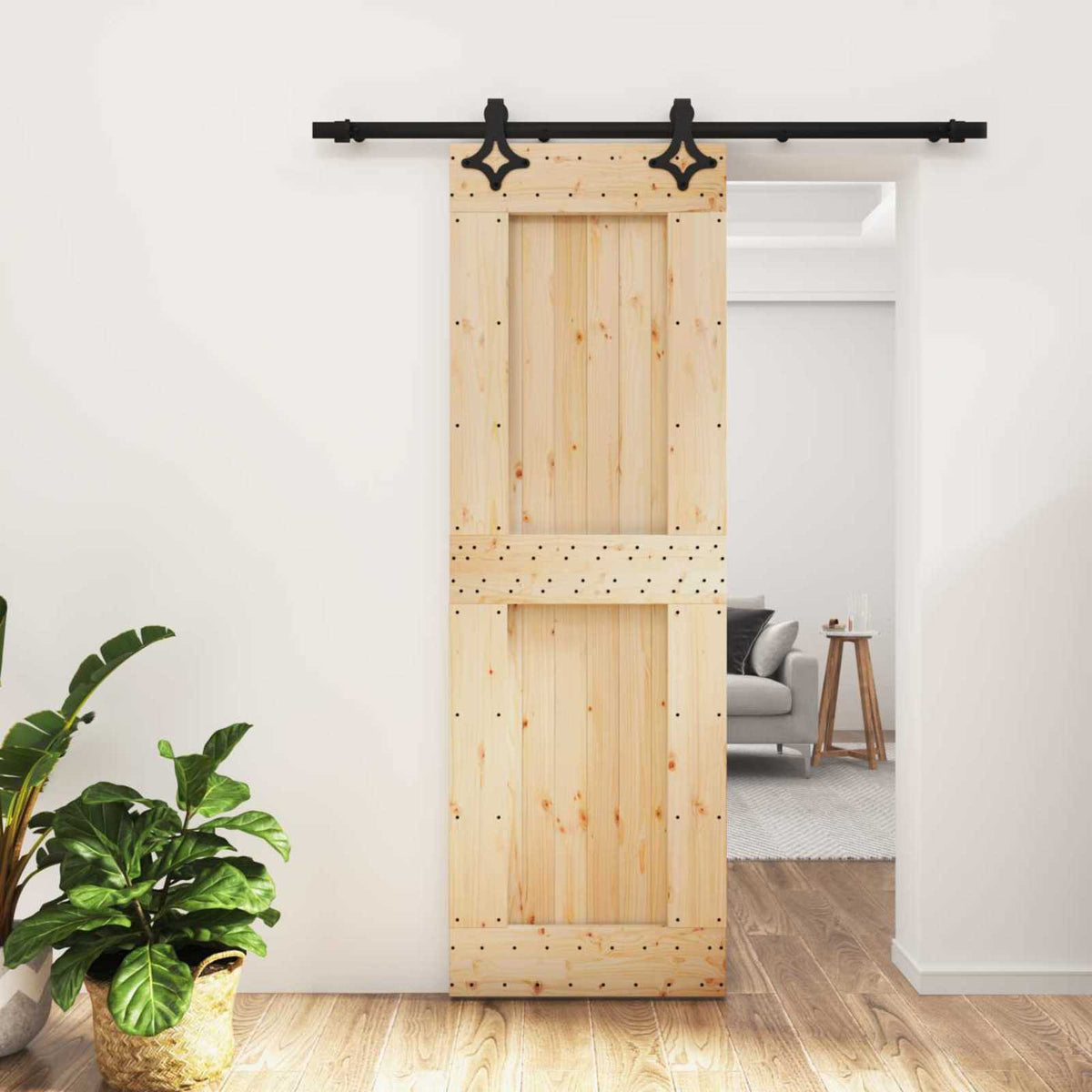 Schuifdeur Naturel en Zwart 70 x 210 cm Massief Grenenhout is nu te koop bij PeponiXL, paradijselijk wonen!