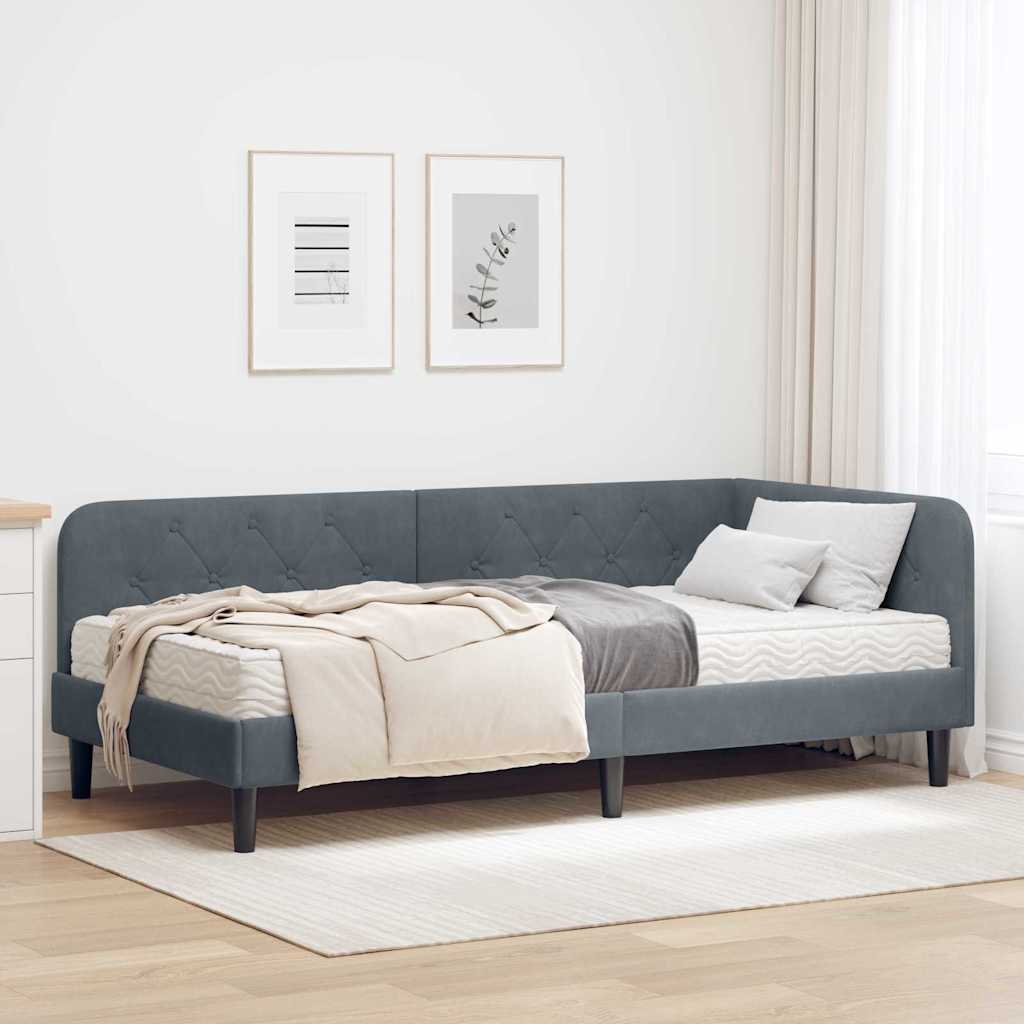 Hoekbedframe Donkergrijs 100 x 200 cm Fluweel is nu te koop bij PeponiXL, paradijselijk wonen!