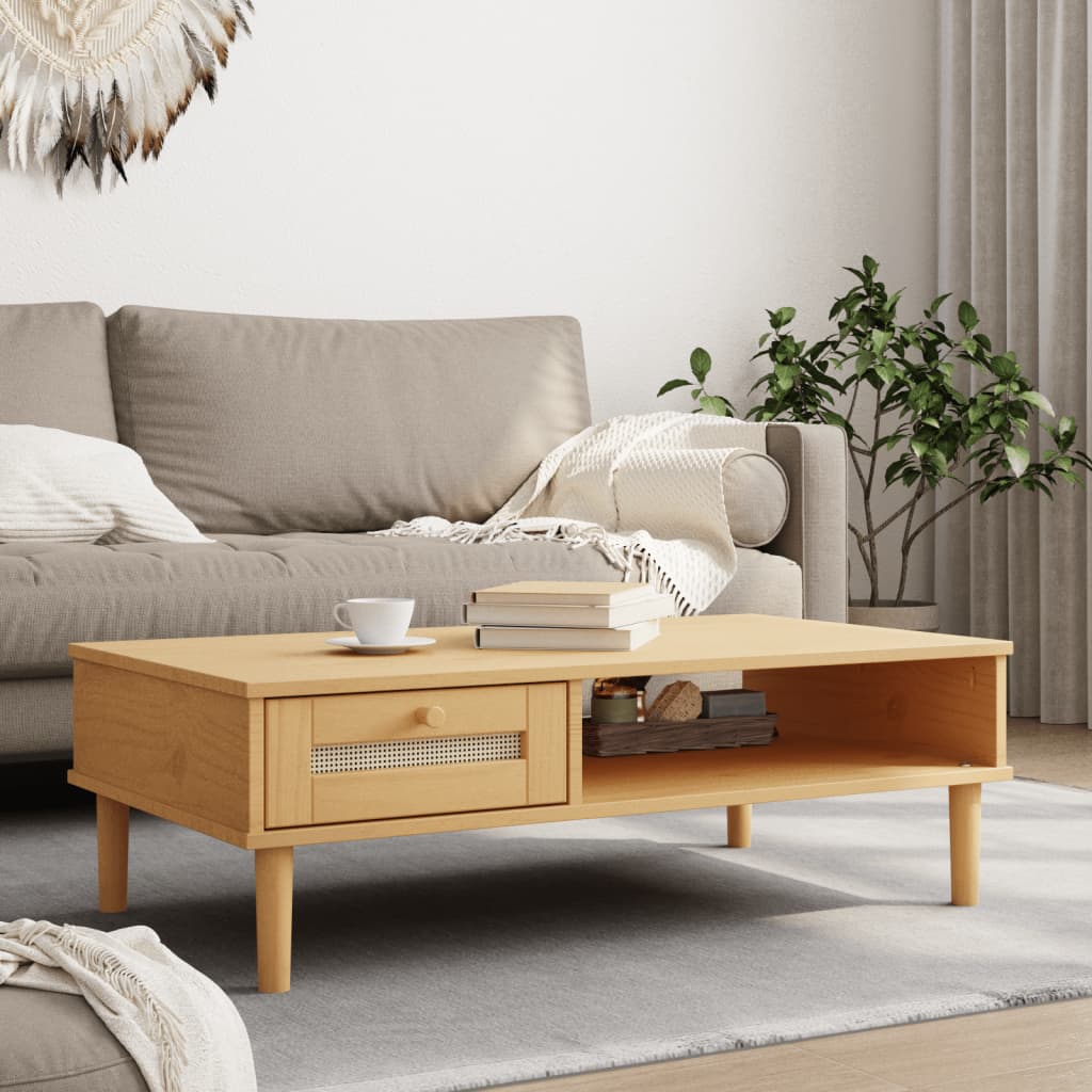 Salontafel SENJA 100x55x33 cm rattan-look massief hout bruin is nu te koop bij PeponiXL, paradijselijk wonen!