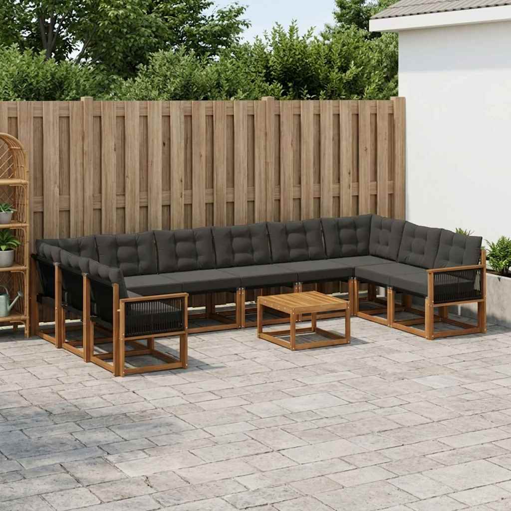 Buiten bankenset met kussen 11 pcs Naturel en Zwart is nu te koop bij PeponiXL, paradijselijk wonen!