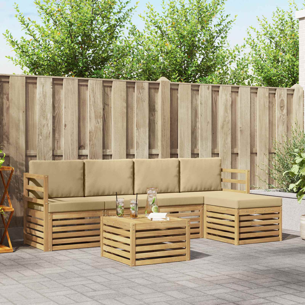 Buiten bankenset met kussen 6 pcs Wit en Beige Polyester is nu te koop bij PeponiXL, paradijselijk wonen!