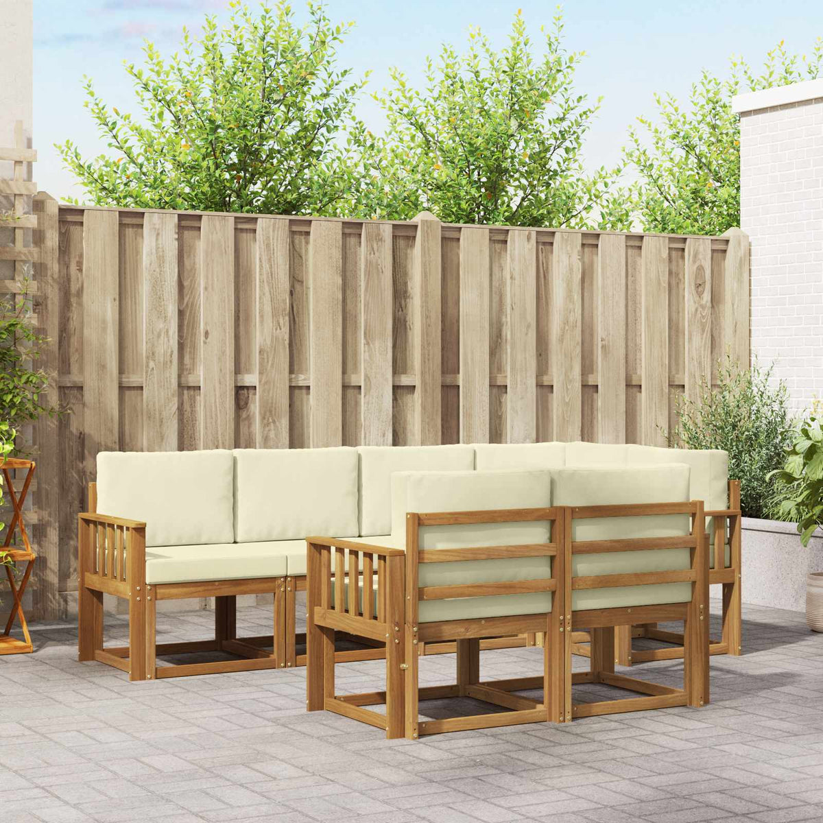 Buiten bankenset met kussen 7 pcs Natuurlijk en Crème is nu te koop bij PeponiXL, paradijselijk wonen!