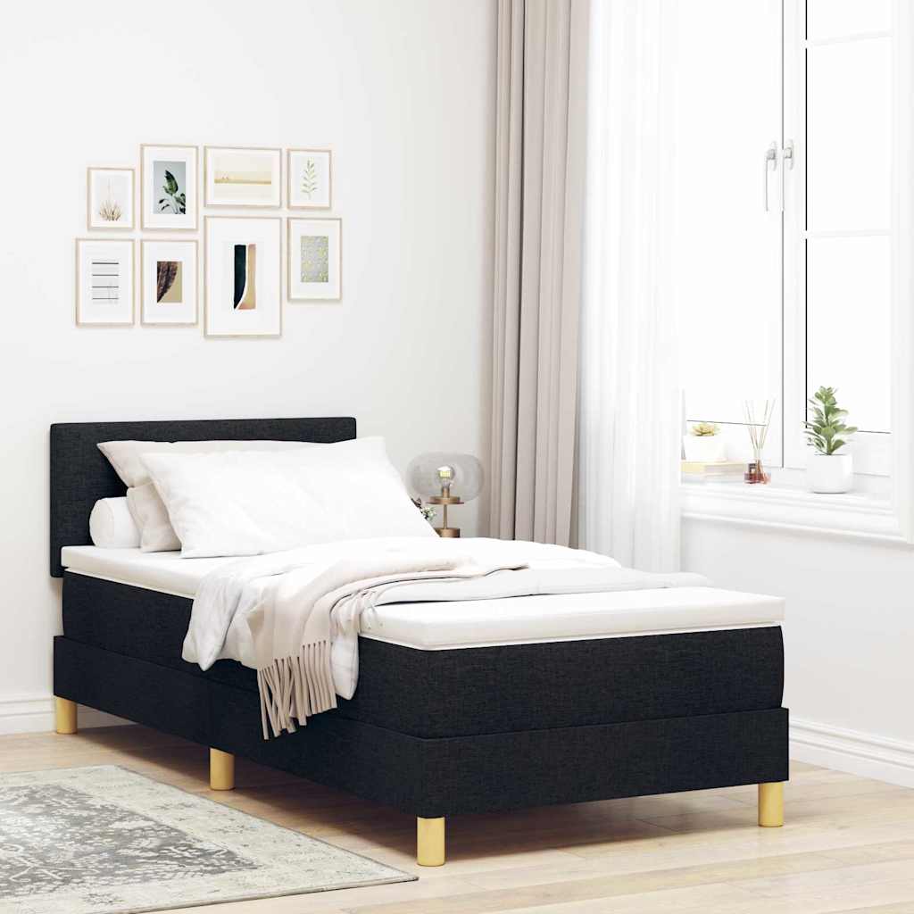 LED Box Spring Bed met hoofdeinde Zwart 100 x 200 cm Stof is nu te koop bij PeponiXL, paradijselijk wonen!