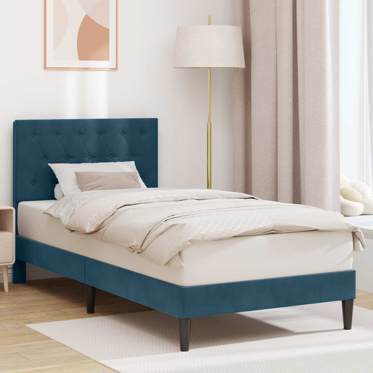 Bedframe met hoofdeinde Blauw 80 x 200 cm Fluweel is nu te koop bij PeponiXL, paradijselijk wonen!
