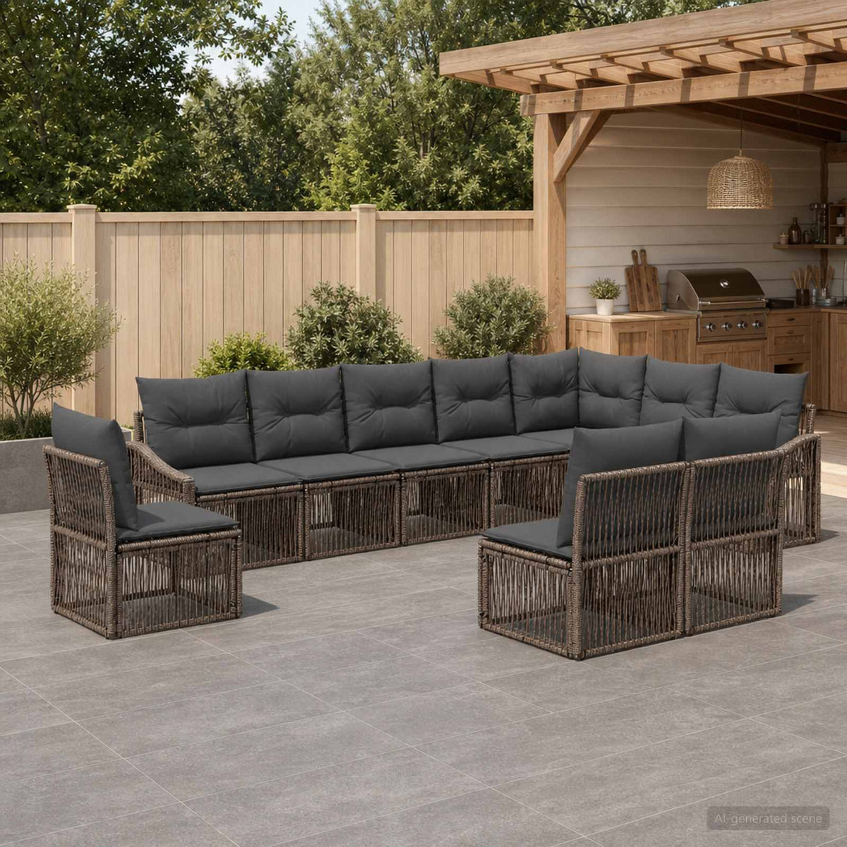 Tuinbankenset 10 pcs Grijs poly rattan is nu te koop bij PeponiXL, paradijselijk wonen!