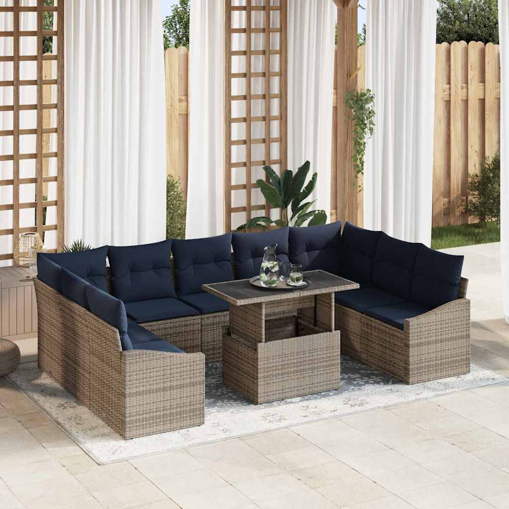 Bankstel met kussen 10 pcs Zwart en Blauw poly rattan is nu te koop bij PeponiXL, paradijselijk wonen!