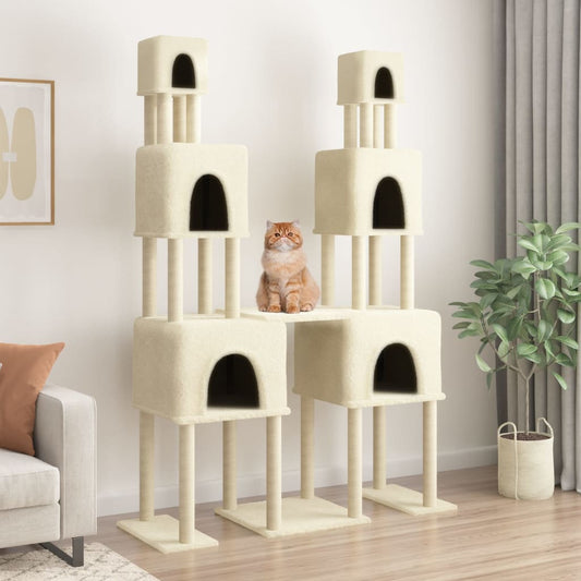 Kattenmeubel met sisal krabpalen 199 cm crèmekleurig is nu te koop bij PeponiXL, paradijselijk wonen!