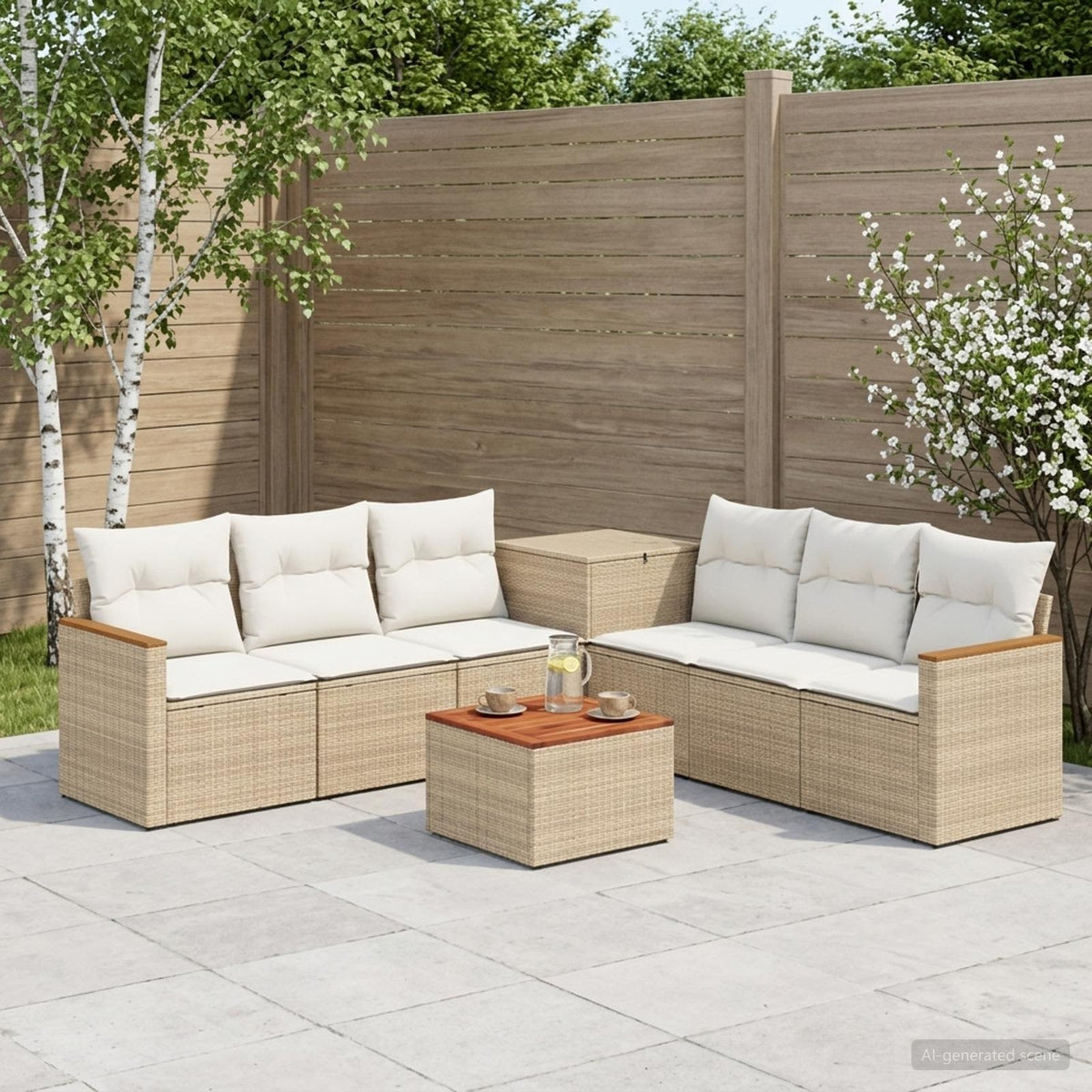 Bankstel 8 st Beige en Crème Wit Poly Rattan en Staal is nu te koop bij PeponiXL, paradijselijk wonen!
