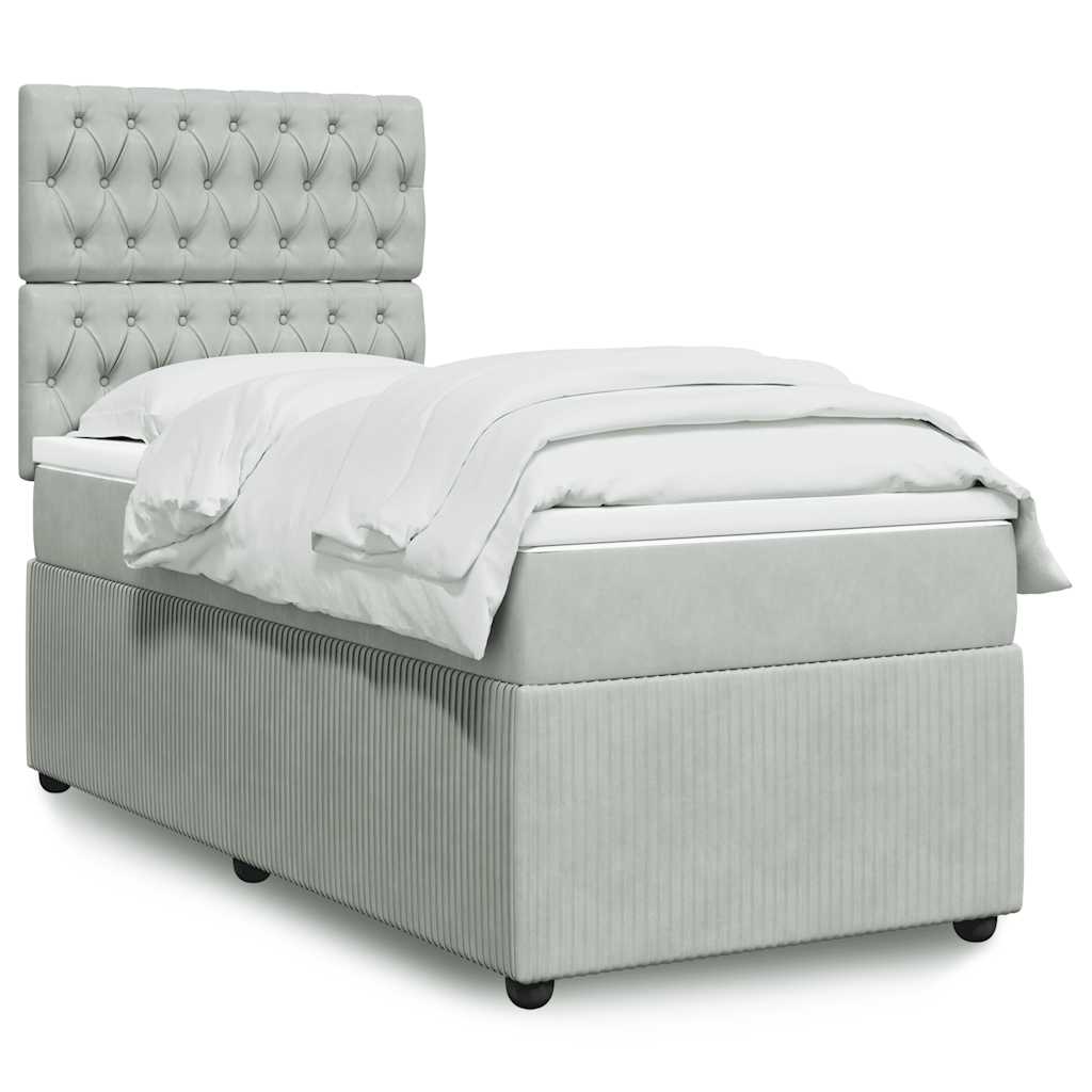 Boxspring met matras fluweel lichtgrijs 90x200 cm is nu te koop bij PeponiXL, paradijselijk wonen!
