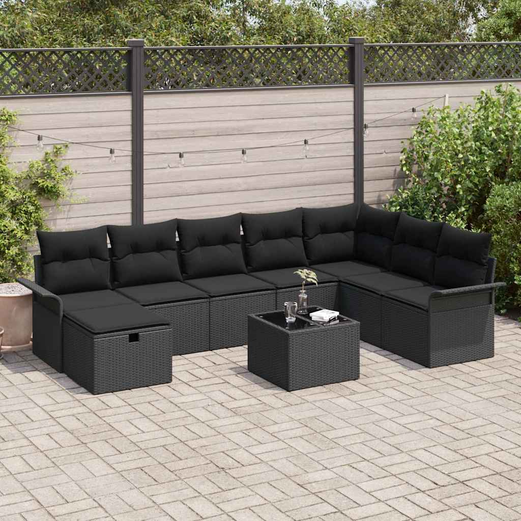 Tuin Sofa Set met kussen met opslag 9 pcs Zwart poly rattan is nu te koop bij PeponiXL, paradijselijk wonen!