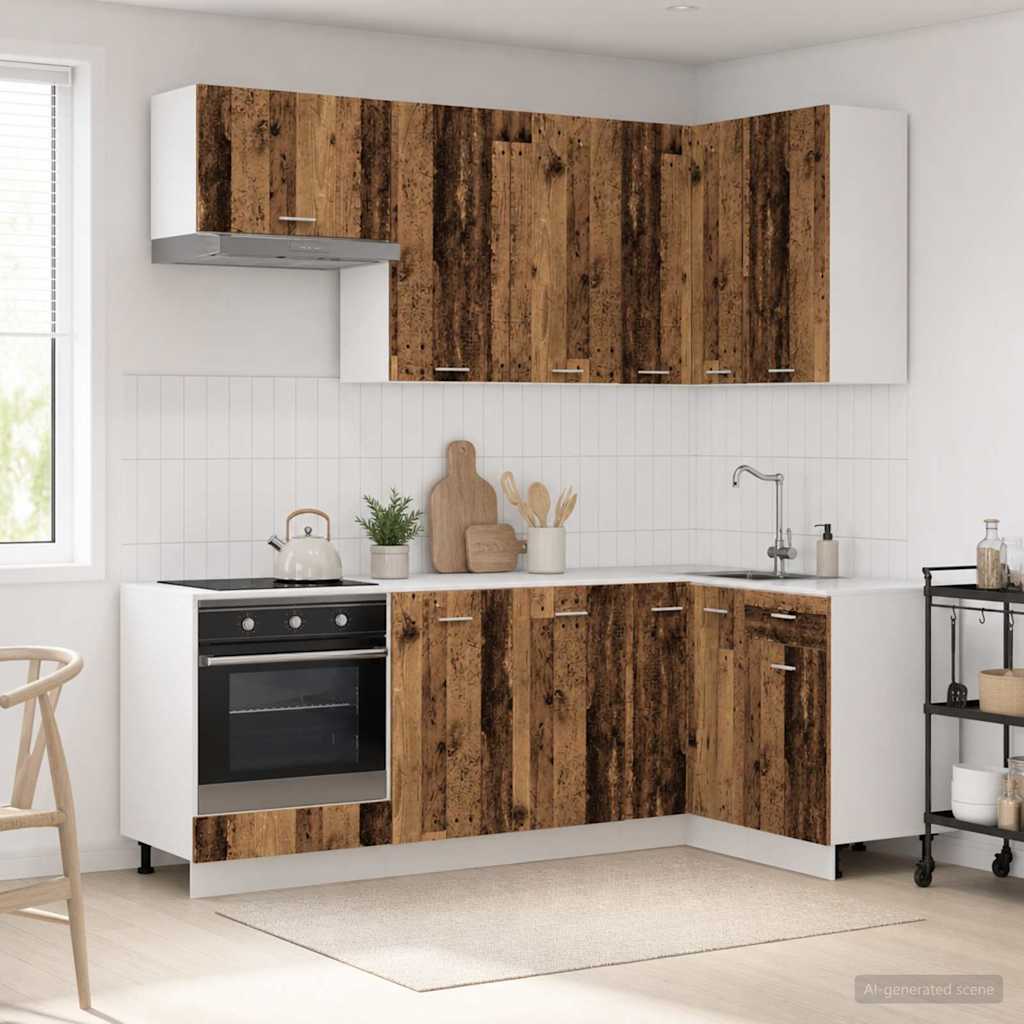 Keukenblok LYON 8 pcs Oud hout Bewerkt hout is nu te koop bij PeponiXL, paradijselijk wonen!