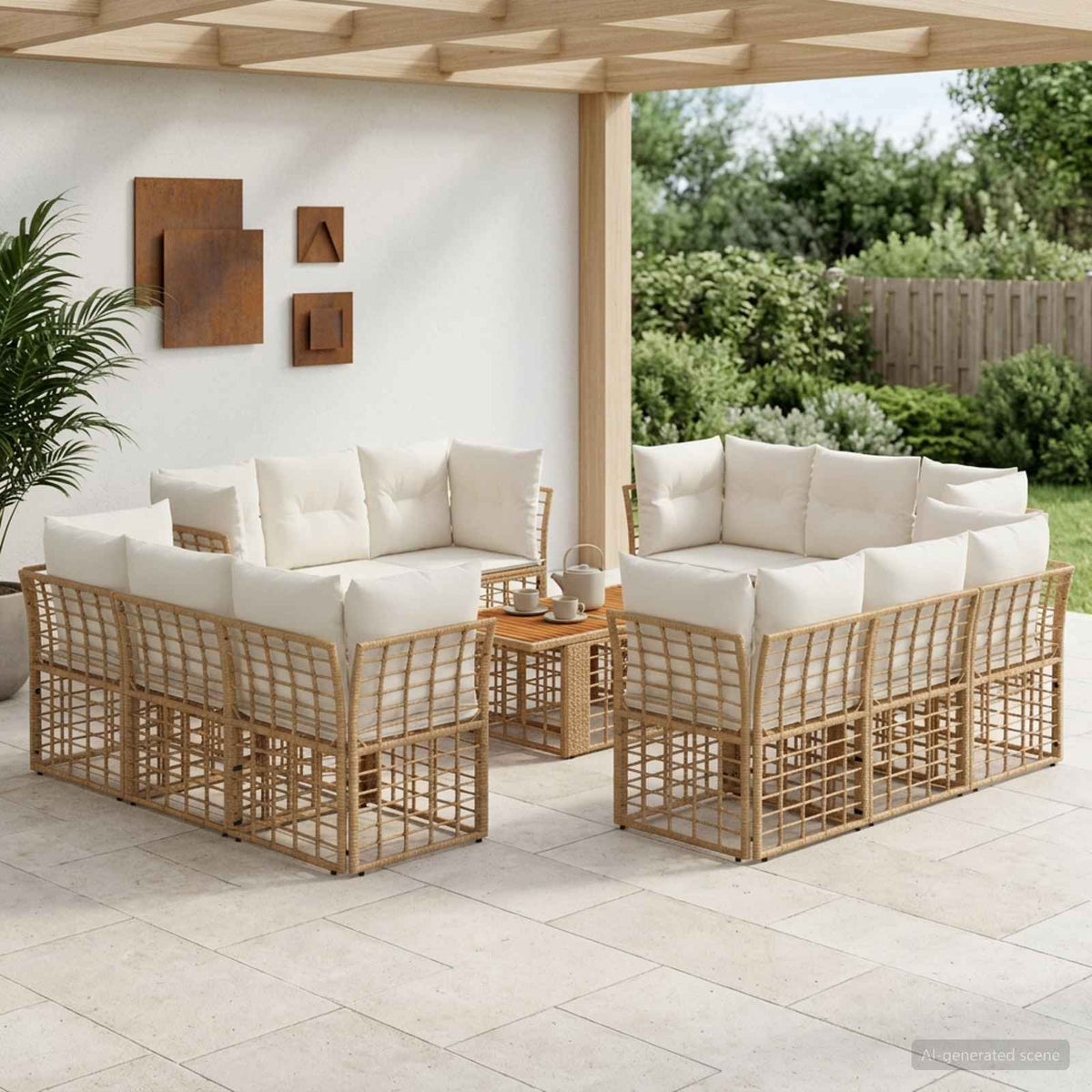 Tuinbankenset 13 st Natuurlijk en Crème Wit poly rattan is nu te koop bij PeponiXL, paradijselijk wonen!