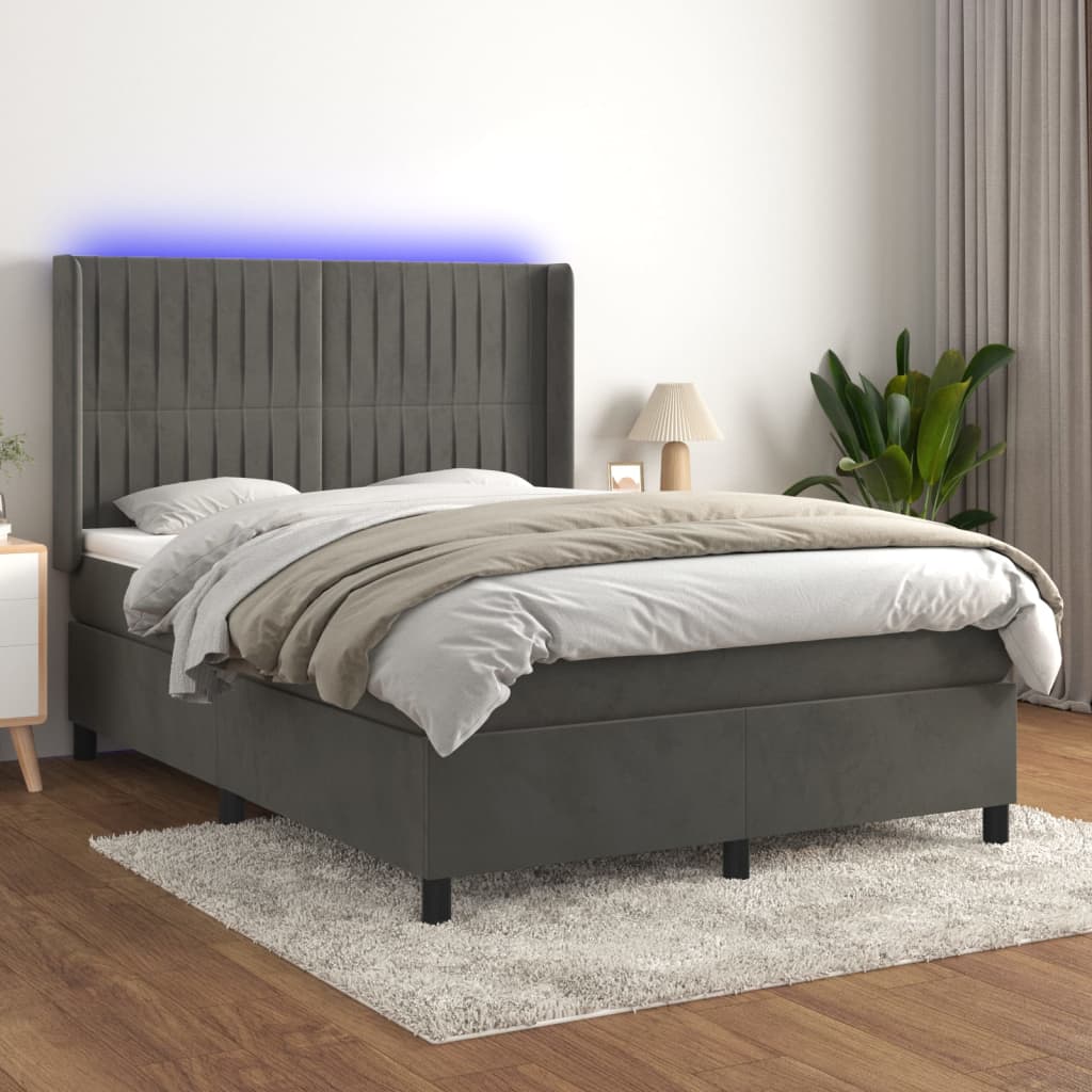 Boxspring met matras en LED fluweel donkergrijs 140x190 cm is nu te koop bij PeponiXL, paradijselijk wonen!