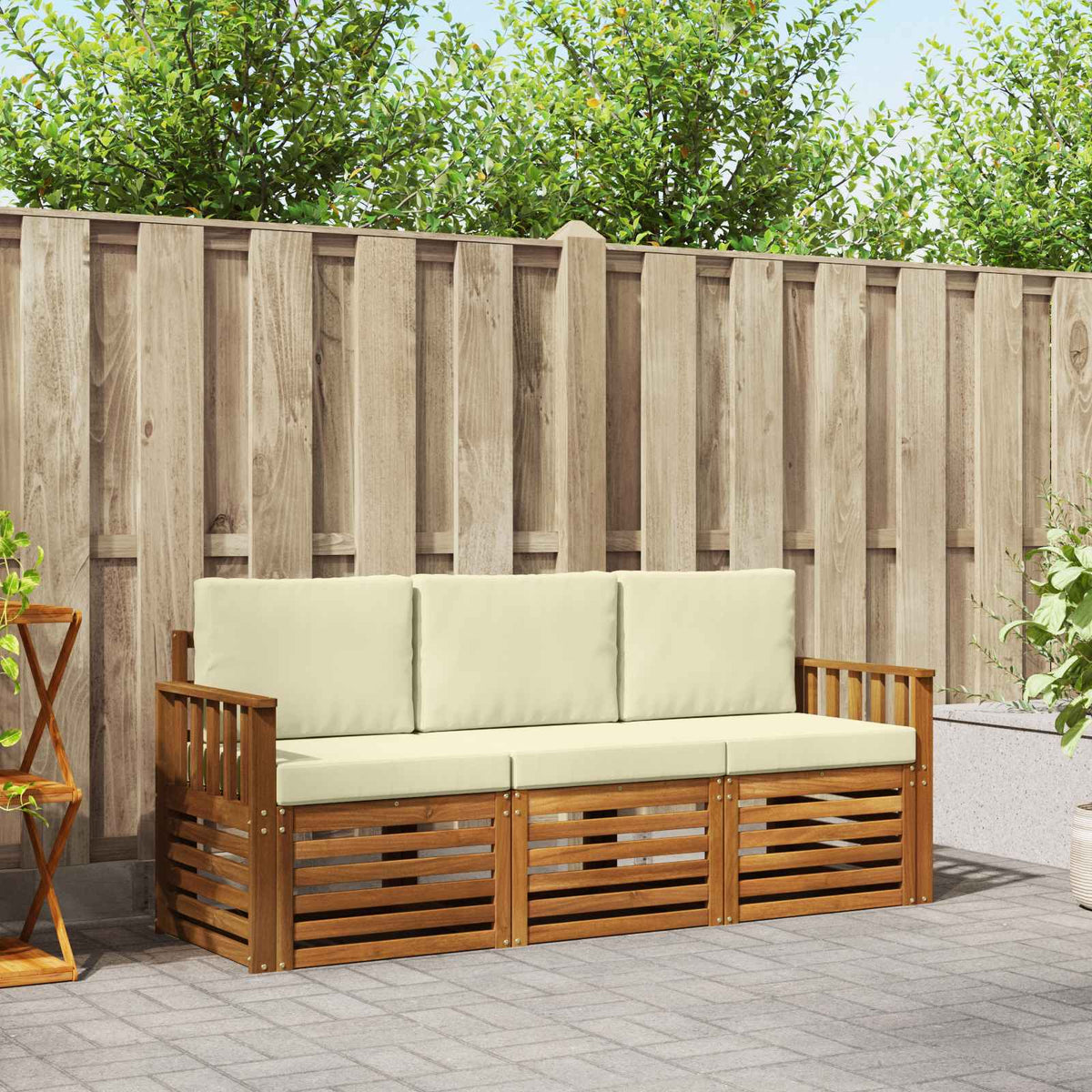 Sofa-Sets 3 pcs Natuurlijk en Crème Massief Acaciahout is nu te koop bij PeponiXL, paradijselijk wonen!