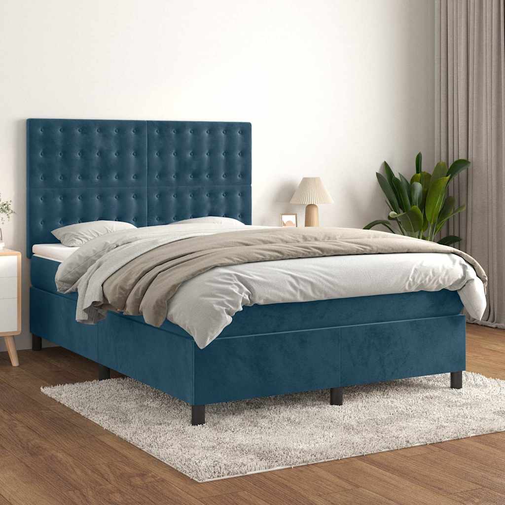Boxspring met matras fluweel donkerblauw 140x190 cm is nu te koop bij PeponiXL, paradijselijk wonen!