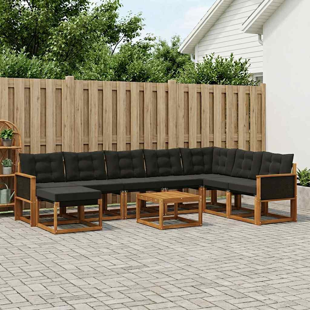 Buiten bankenset met kussen 9 pcs Naturel en Zwart is nu te koop bij PeponiXL, paradijselijk wonen!