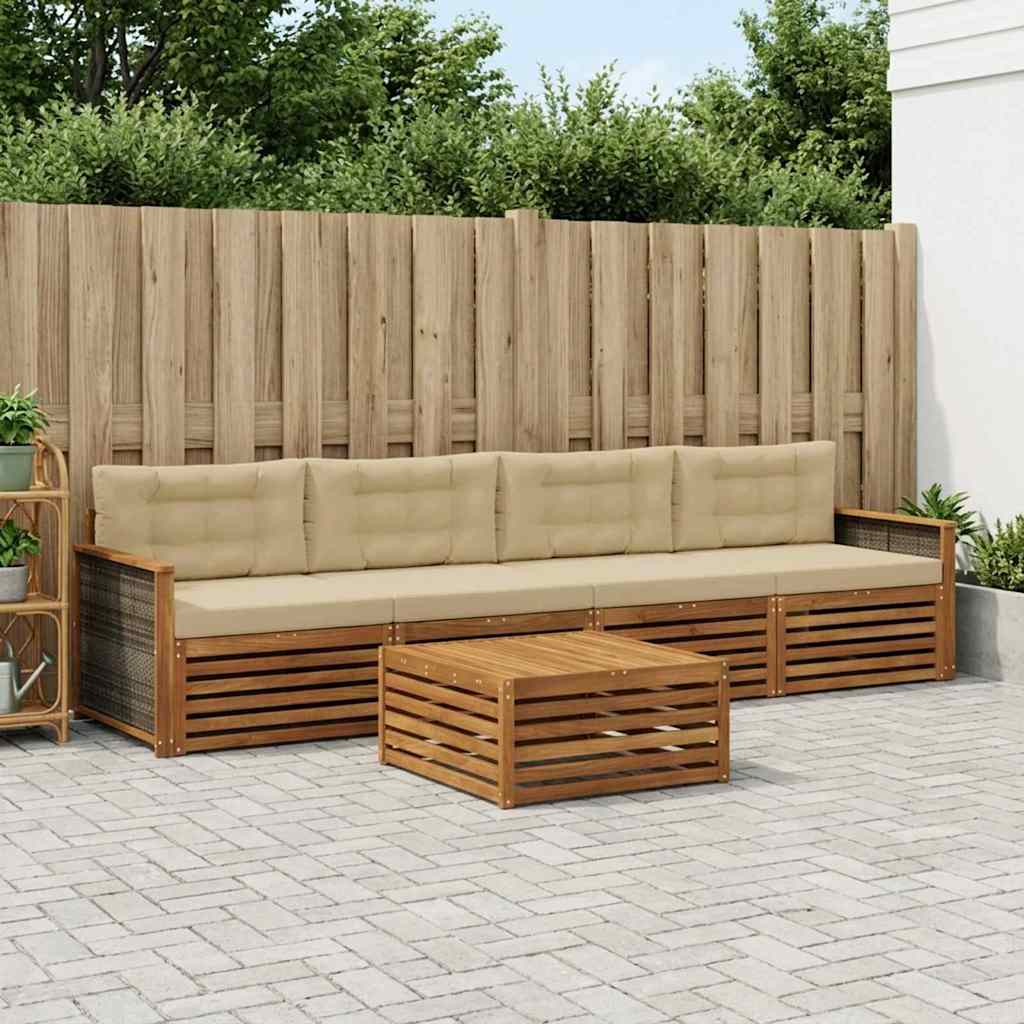 Buiten bankenset met kussen 5 pcs Natuurlijk en Beige is nu te koop bij PeponiXL, paradijselijk wonen!