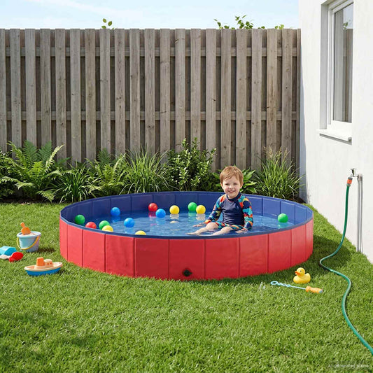Kinderen Zwembad Rood Ø200 x 30 cm Dik PVC en Gelaagd Hout is nu te koop bij PeponiXL, paradijselijk wonen!