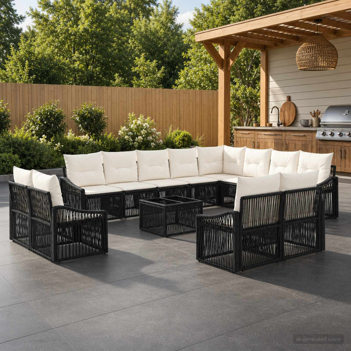 Tuinbankenset 13 pcs Zwart poly rattan is nu te koop bij PeponiXL, paradijselijk wonen!