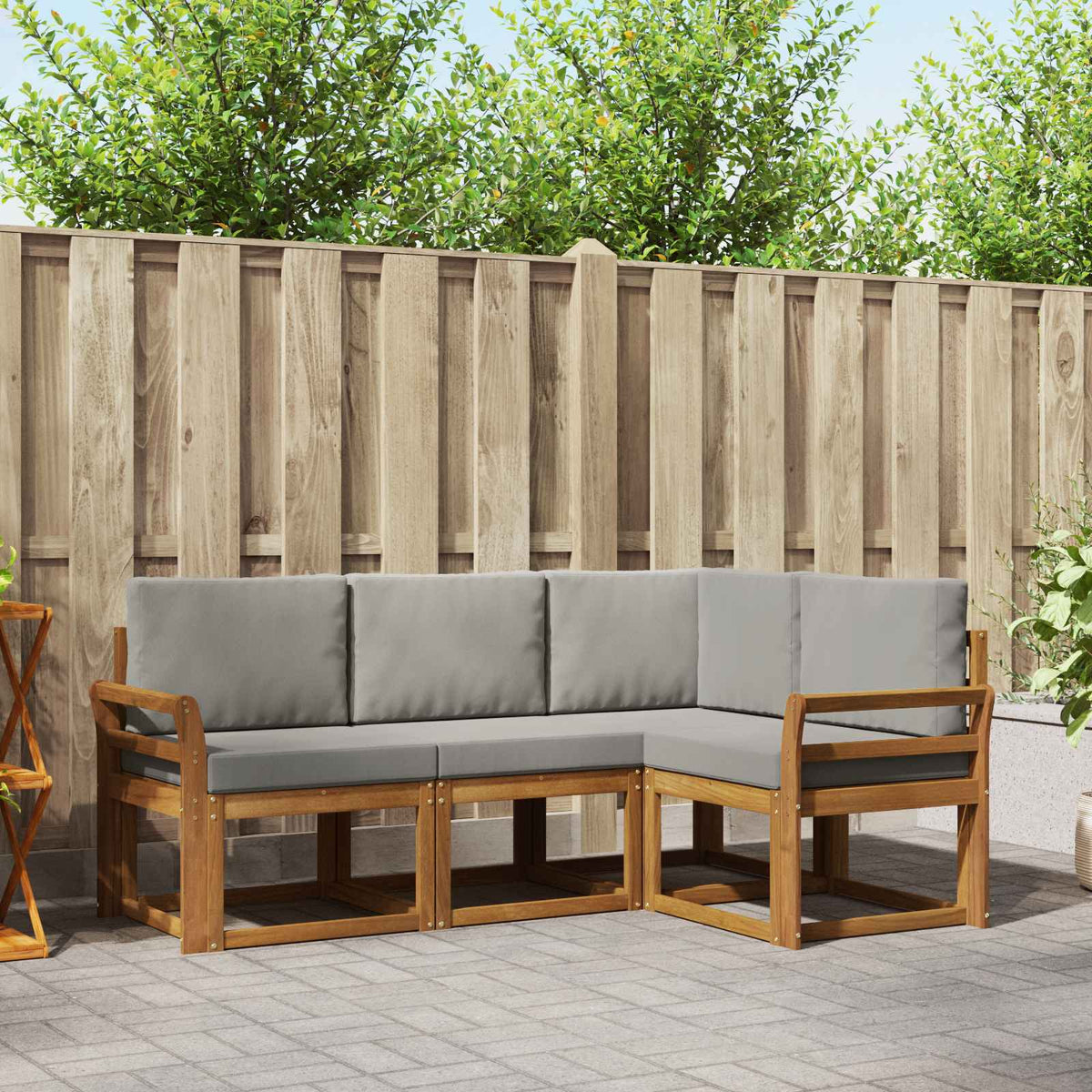 Buiten bankenset met kussen 4 pcs Natuurlijk en Lichtgrijs is nu te koop bij PeponiXL, paradijselijk wonen!
