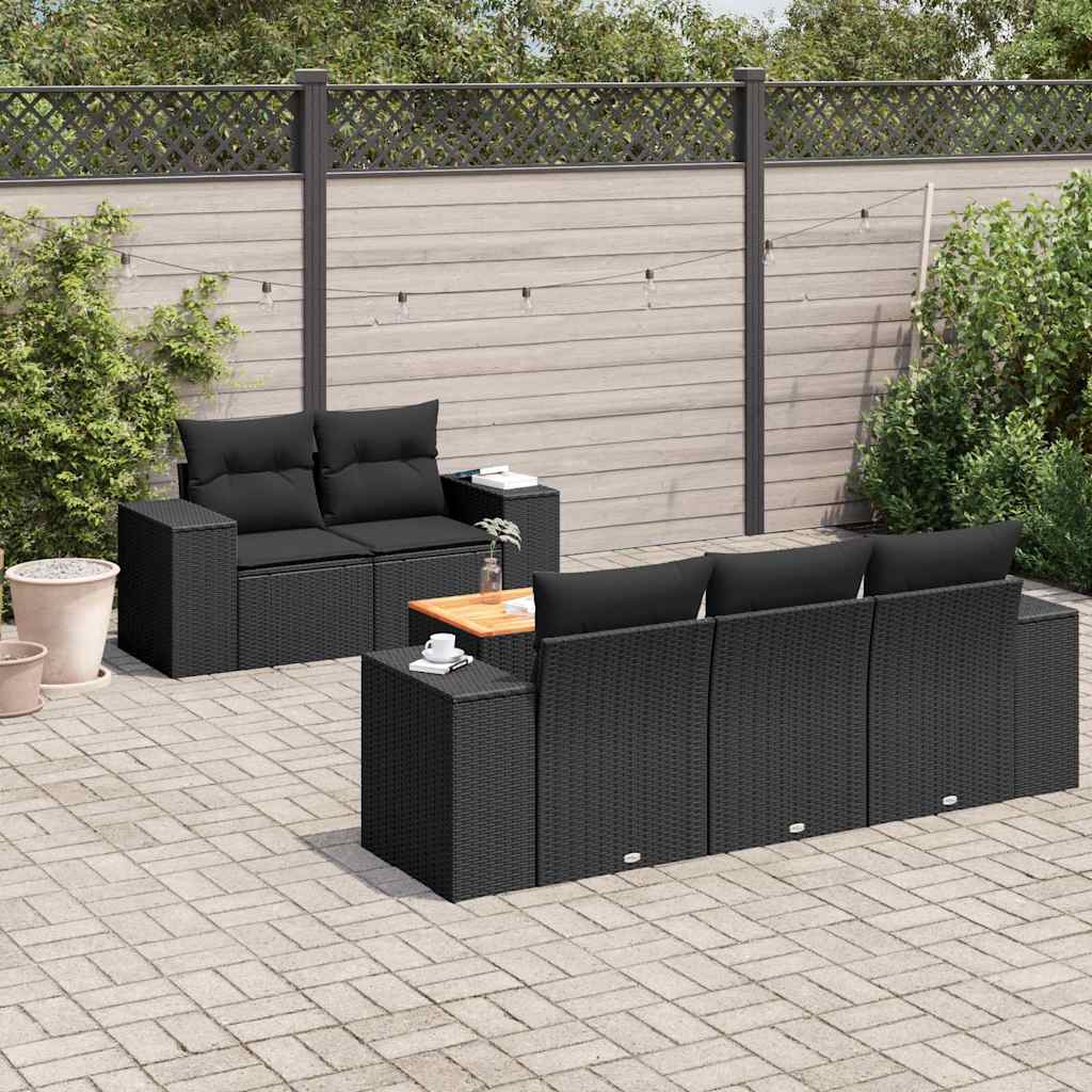 6-delige Loungeset met kussens poly rattan zwart is nu te koop bij PeponiXL, paradijselijk wonen!