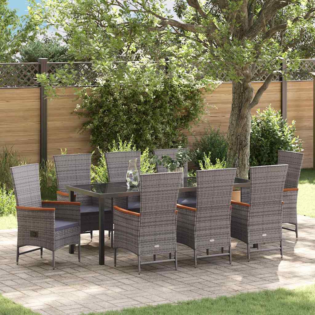 Tuin eettafelset met kussen 9 pcs Grijs Gepoedercoat staal is nu te koop bij PeponiXL, paradijselijk wonen!