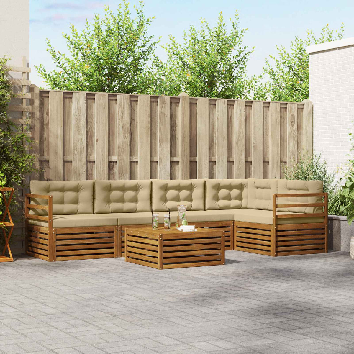 Buiten bankenset met kussen 6 pcs Natuurlijk en Beige is nu te koop bij PeponiXL, paradijselijk wonen!