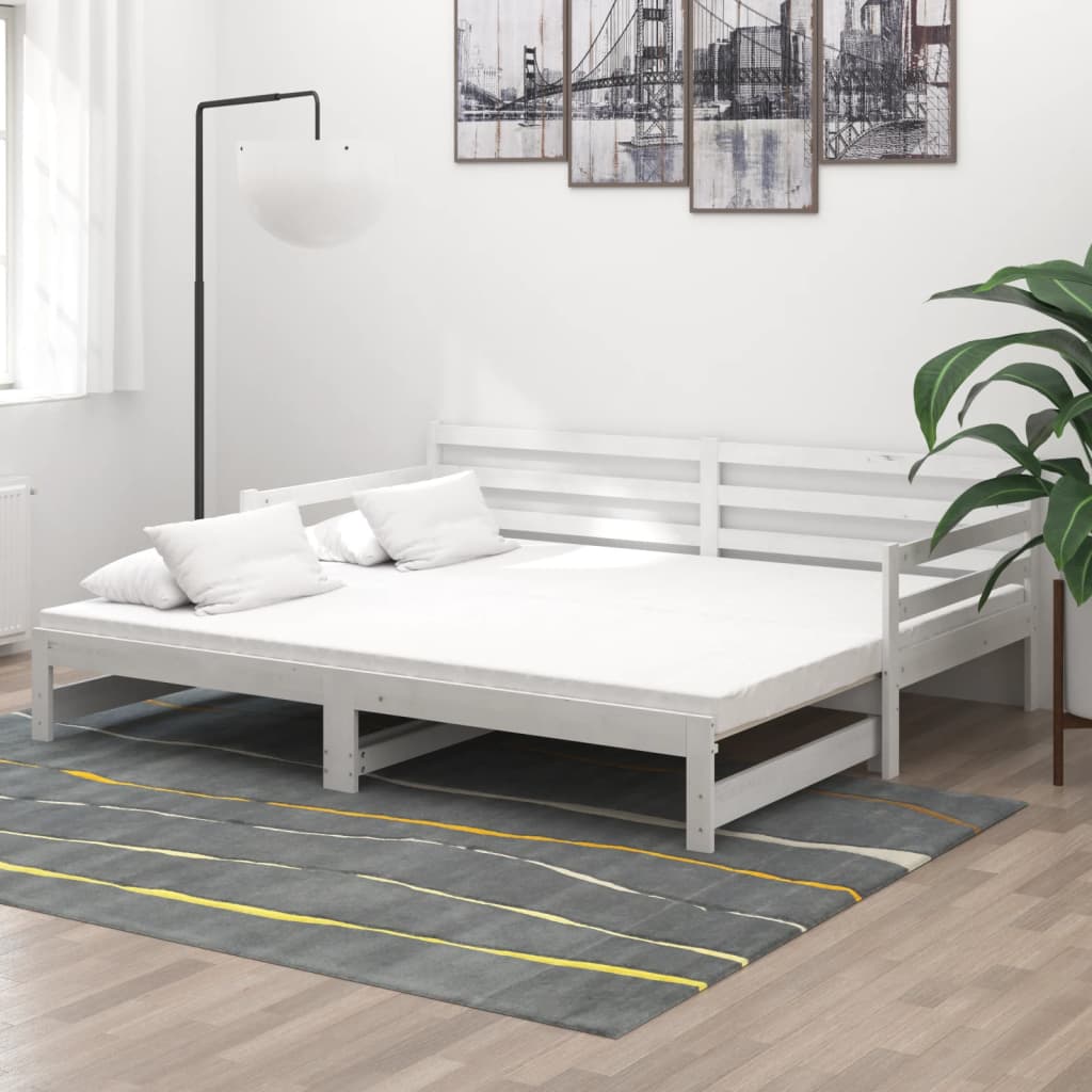 Slaapbank uitschuifbaar massief grenenhout wit 2x(90x200) cm is nu te koop bij PeponiXL, paradijselijk wonen!