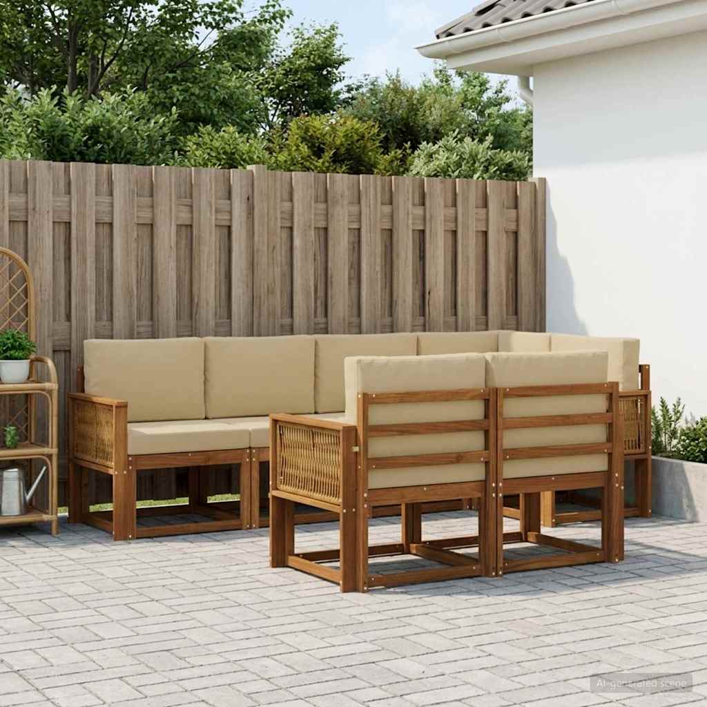Buiten bankenset met kussen 7 pcs Natuurlijk en Beige Polyester is nu te koop bij PeponiXL, paradijselijk wonen!
