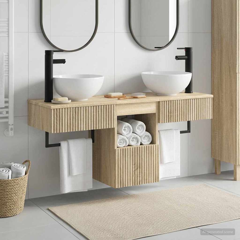 Badkamermeubelset 3 st Sonoma Eiken Bewerkt hout is nu te koop bij PeponiXL, paradijselijk wonen!