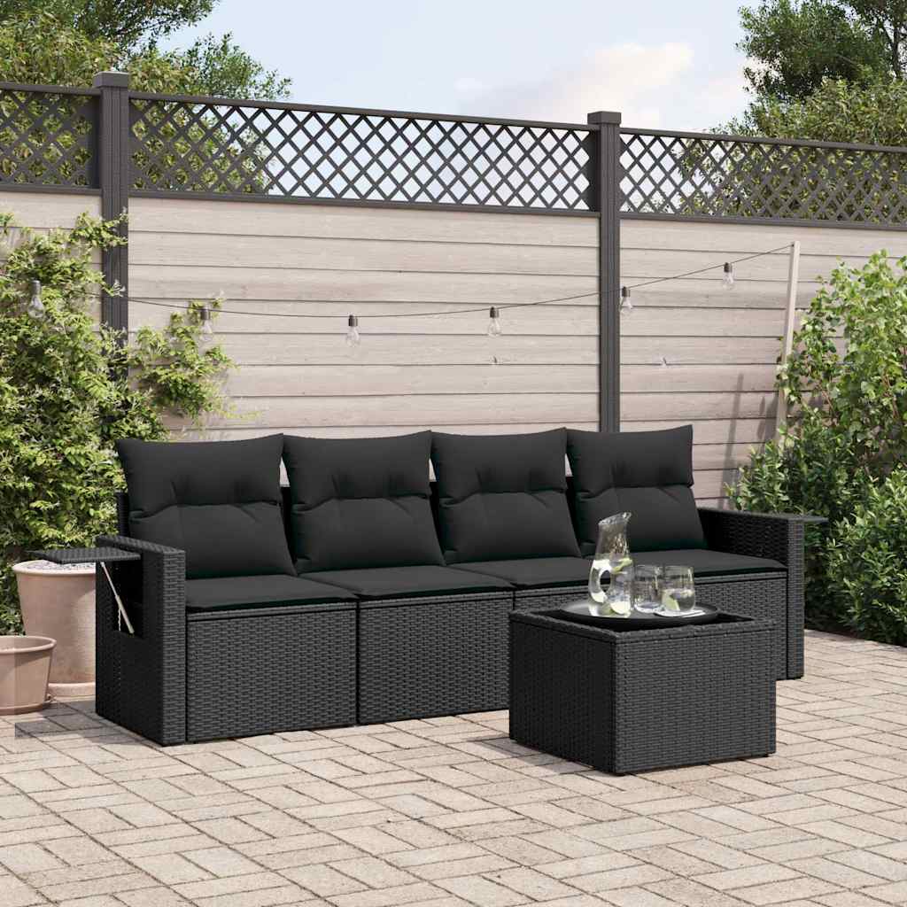 5-delige Loungeset met kussens poly rattan zwart is nu te koop bij PeponiXL, paradijselijk wonen!