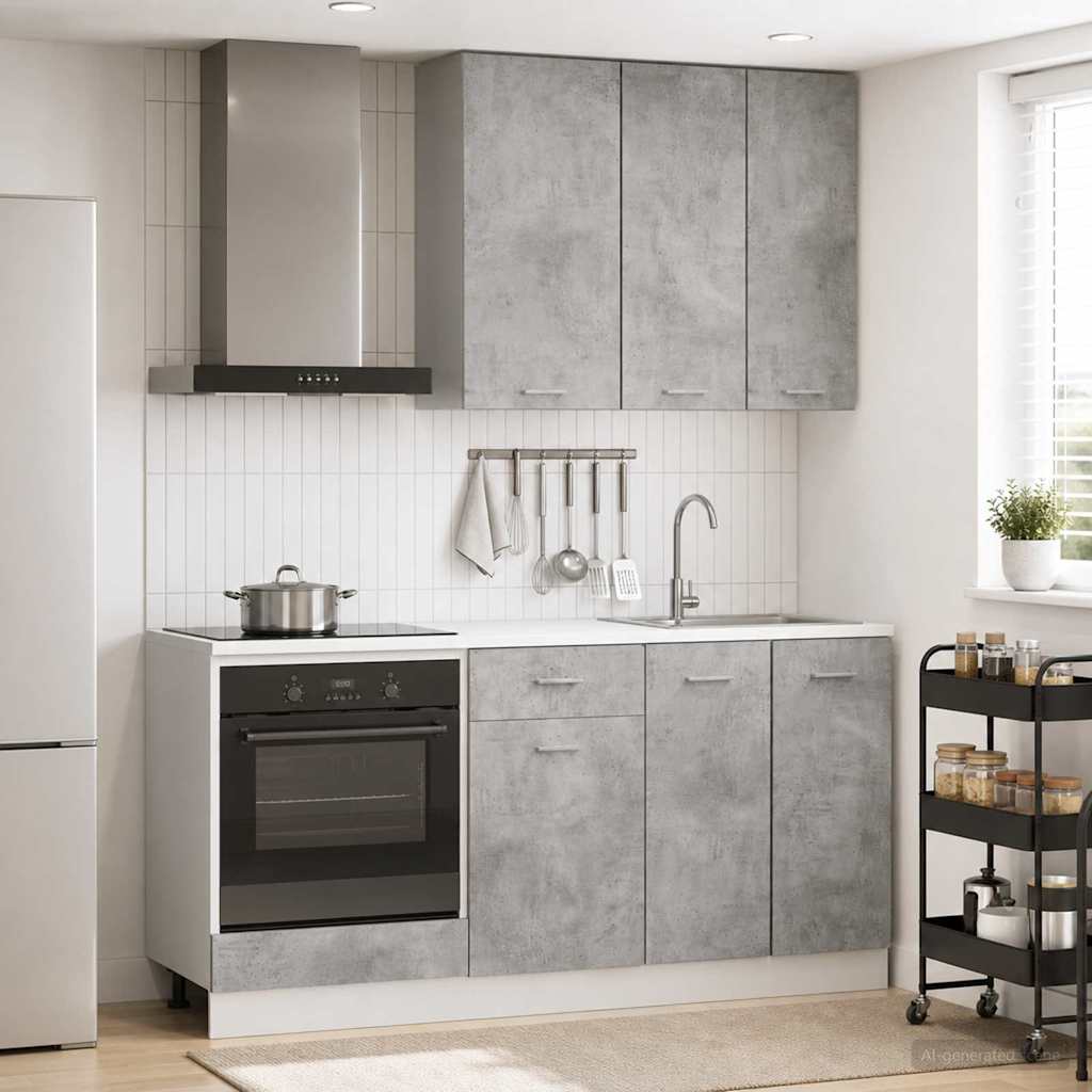 Keukenblok LYON 5 pcs Betongrijs Bewerkt hout is nu te koop bij PeponiXL, paradijselijk wonen!