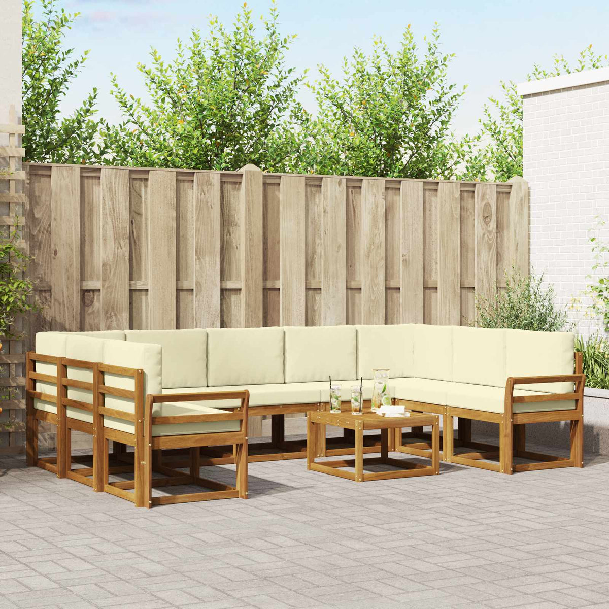 Buiten bankenset met kussen 10 pcs Natuurlijk en Crème is nu te koop bij PeponiXL, paradijselijk wonen!