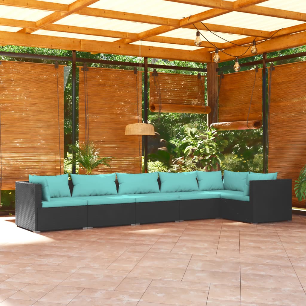 6-delige Loungeset met kussens poly rattan zwart is nu te koop bij PeponiXL, paradijselijk wonen!