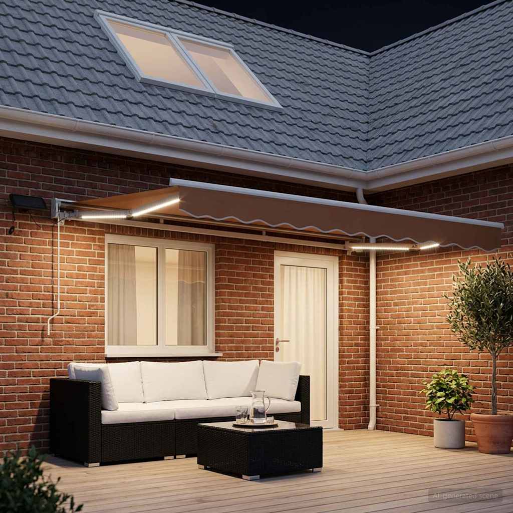 Handmatige Luifelhouder met LED's Zand 5 x 3 m is nu te koop bij PeponiXL, paradijselijk wonen!