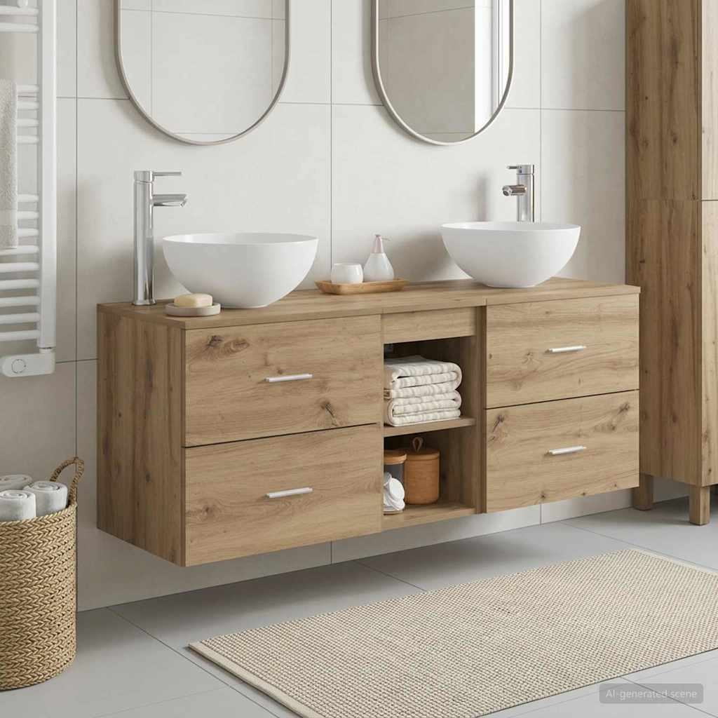 Badkamerkastenset 3 st Artisanaal eiken 49,5 x 41 x 64,5 cm is nu te koop bij PeponiXL, paradijselijk wonen!