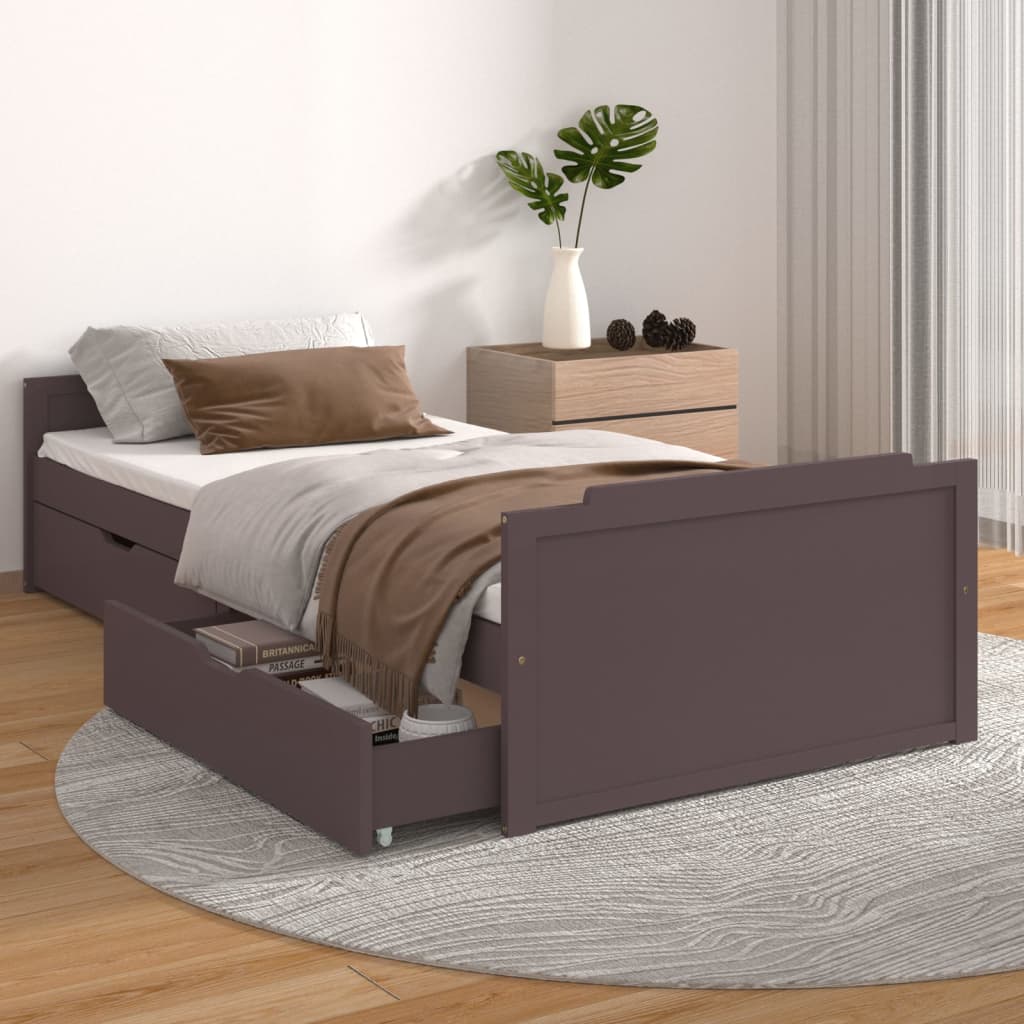 Bedframe met lades massief grenenhout donkerbruin 90x200 cm is nu te koop bij PeponiXL, paradijselijk wonen!