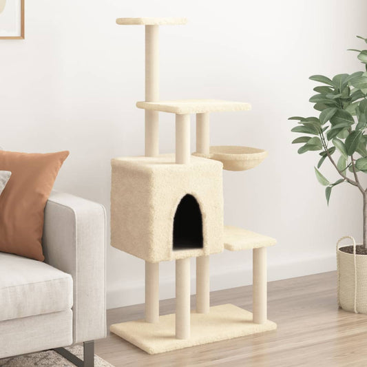 Kattenmeubel met sisal krabpalen 131 cm crèmekleurig is nu te koop bij PeponiXL, paradijselijk wonen!