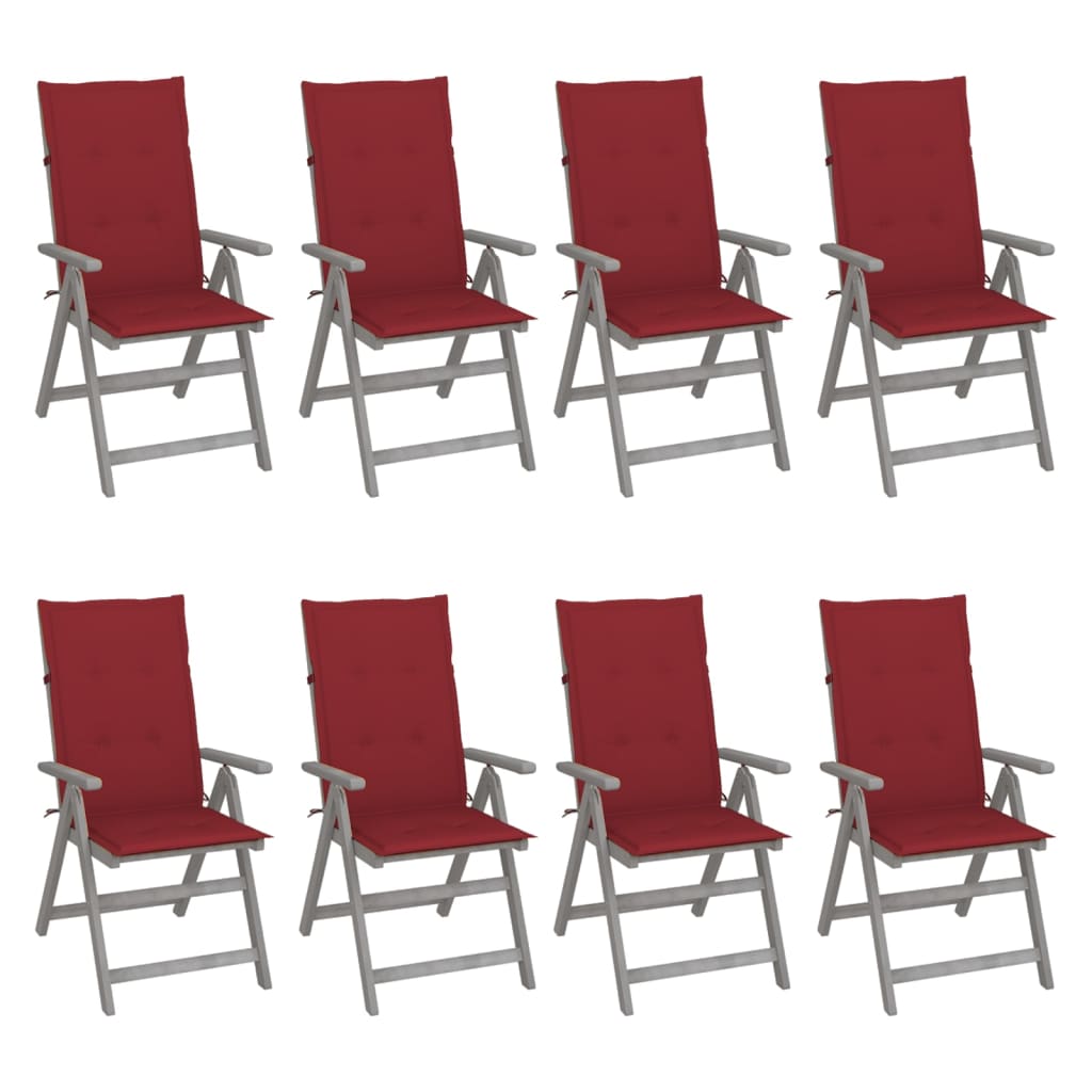 Tuinstoelen 8 st verstelbaar met kussens acaciahout grijs is nu te koop bij PeponiXL, paradijselijk wonen!