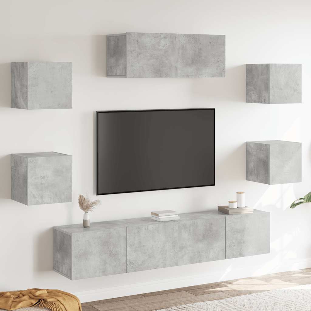 7-delige Tv-meubelset bewerkt hout betongrijs is nu te koop bij PeponiXL, paradijselijk wonen!