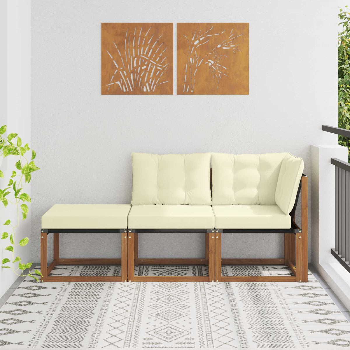Modulaire buitensofa eenheden 3 Stuk Natuurlijk en Crème is nu te koop bij PeponiXL, paradijselijk wonen!