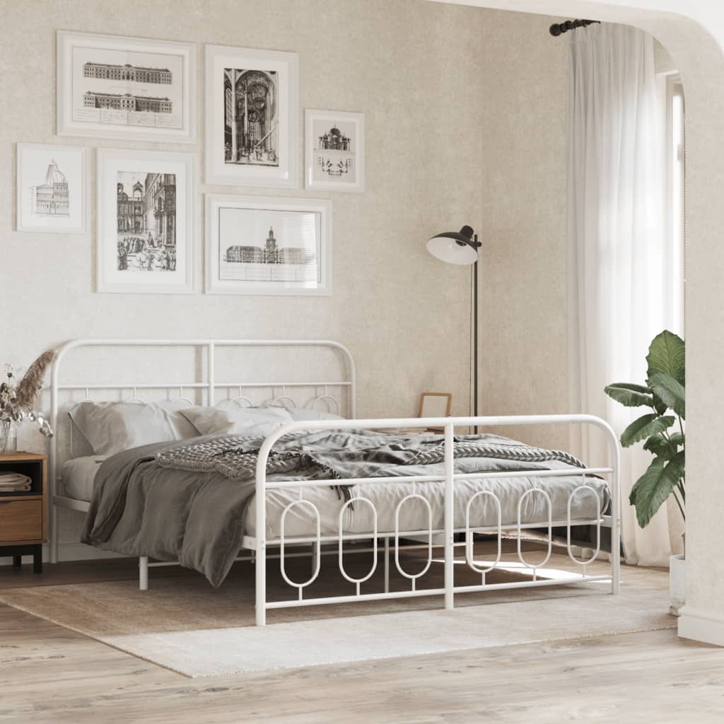 Bedframe met hoofd- en voeteneinde metaal wit 135x190 cm is nu te koop bij PeponiXL, paradijselijk wonen!