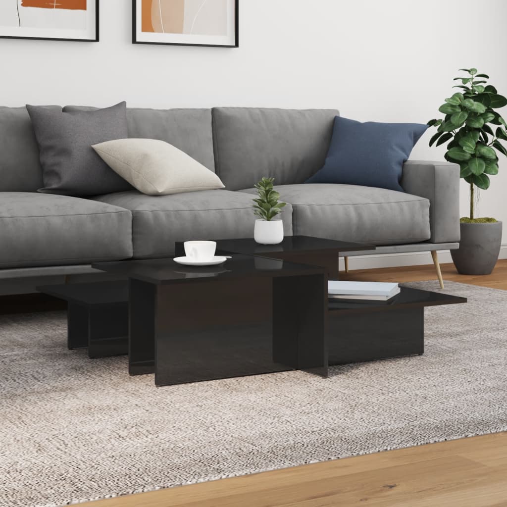 Salontafels 2 st bewerkt hout hoogglans zwart is nu te koop bij PeponiXL, paradijselijk wonen!