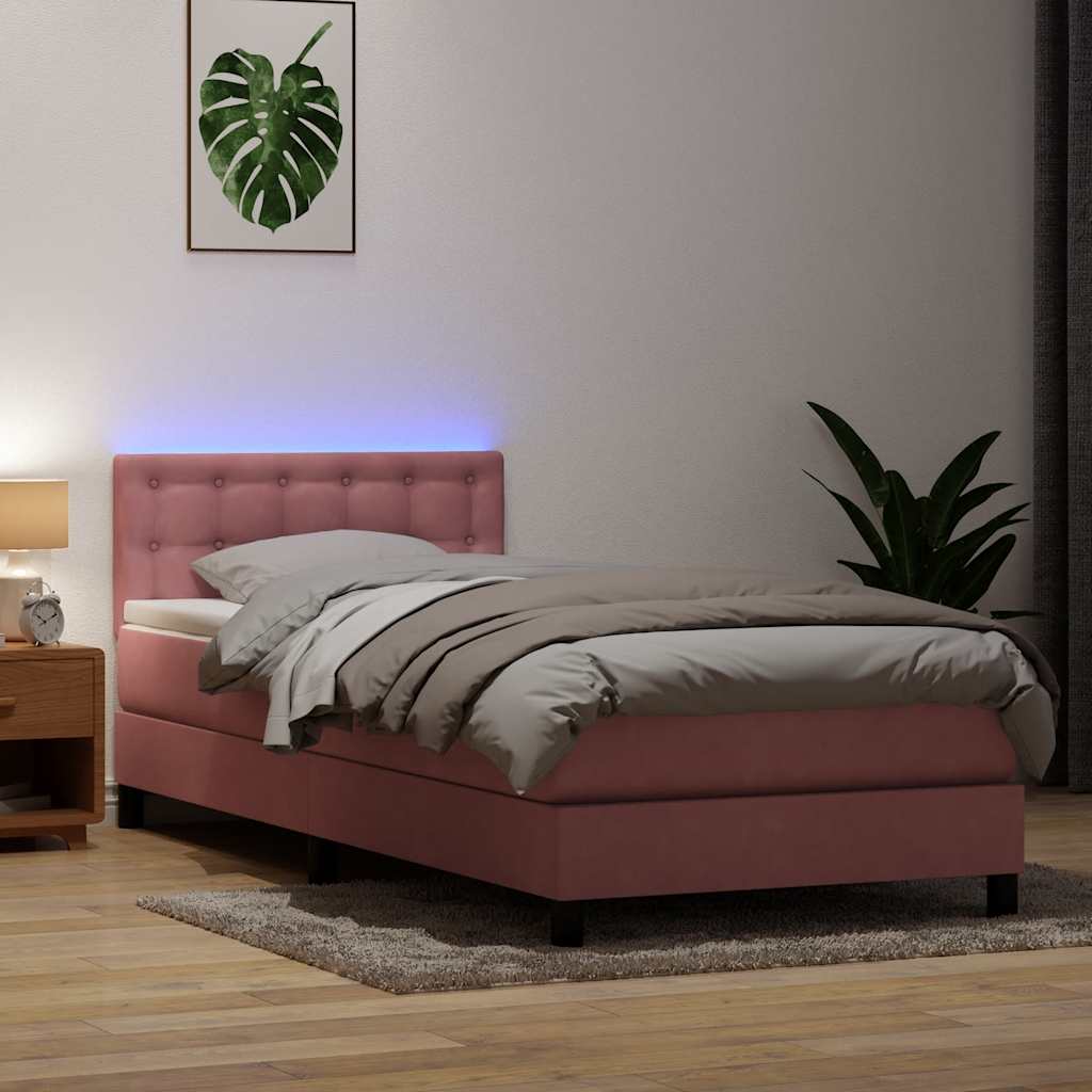 Boxspring met matras en LED fluweel roze 90x210 cm is nu te koop bij PeponiXL, paradijselijk wonen!