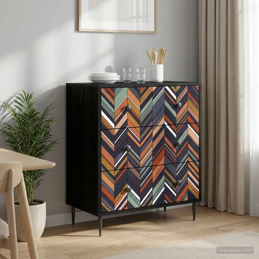 Ladekast OMMEN Geometrische print 66 x 36,5 x 76 cm Zwart eiken is nu te koop bij PeponiXL, paradijselijk wonen!