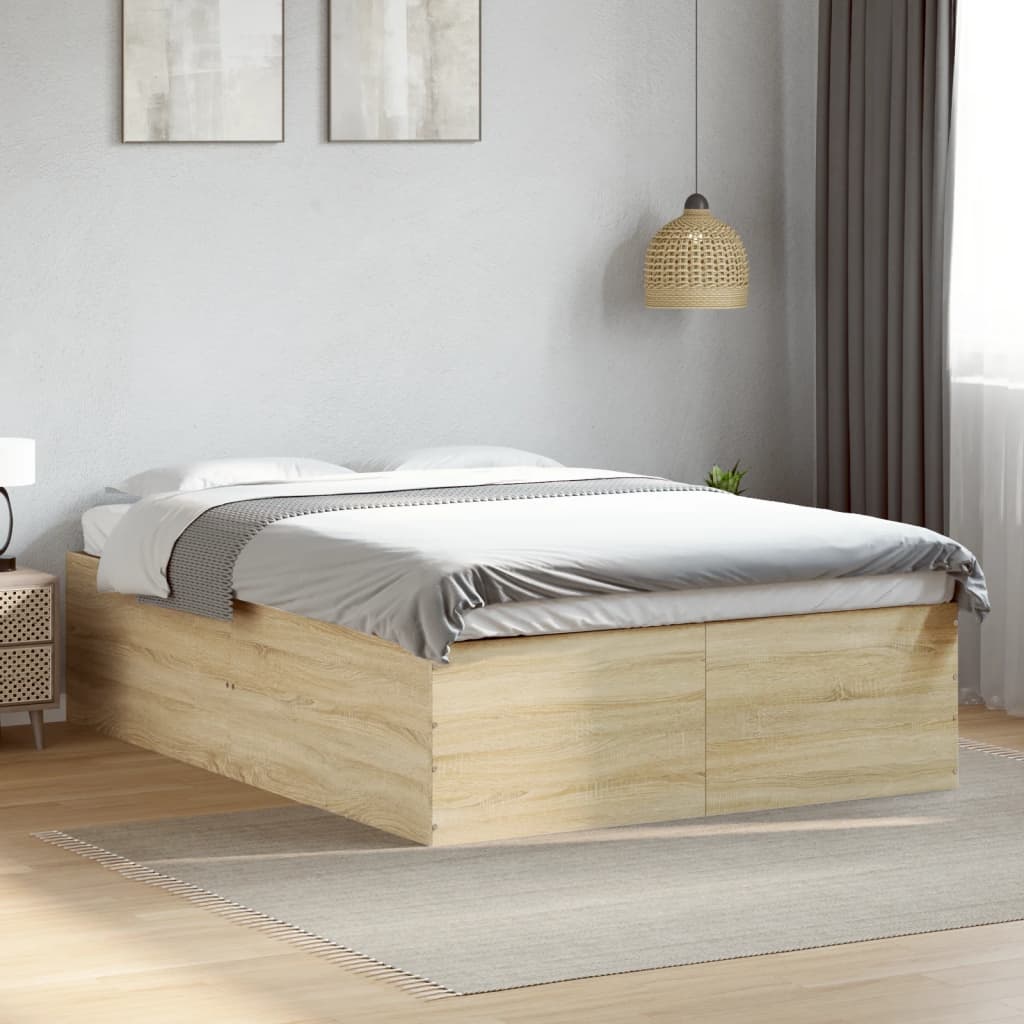 Bedframe bewerkt hout sonoma eikenkleurig 140x200 cm is nu te koop bij PeponiXL, paradijselijk wonen!
